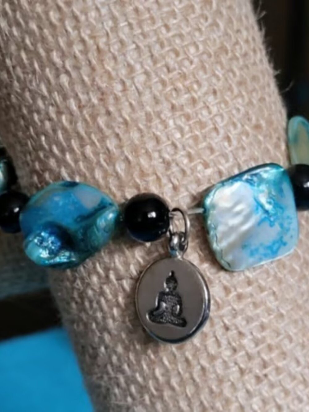 Funky Flat Shaped Brown, Turquoise, Green Beaded Wrist Wrap